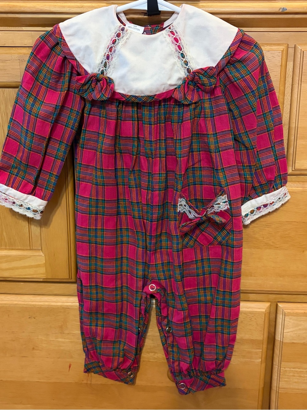 Vintage Broadway Kids Girls Pink Tartan Plaid Jumpsuit Romper Size 9 Months